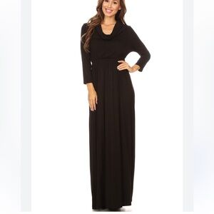 Mother Bee Maternity Maxi Dress Black Stretch Pregnancy Long Sleeve Modest Sz XL